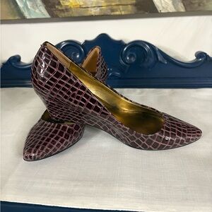 Nine West Crocodile Patterned Wedge Heeled Shoes Brown Cardova  Size 7.5